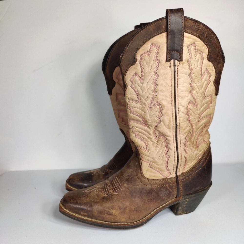 Laredo Delaney Women's Leather Cowgirl Western Motor RODEO Riding Boots Size 7M
